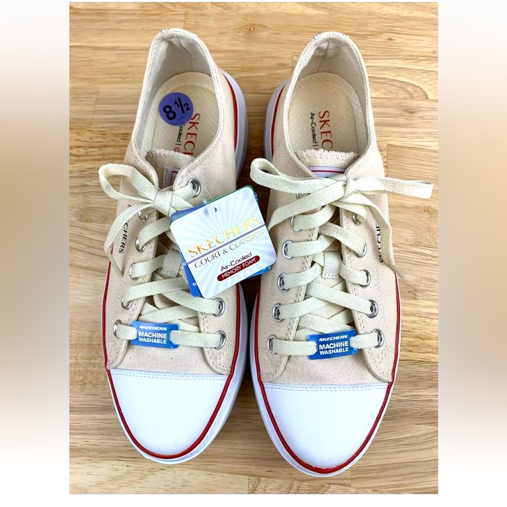 Skechers Platform Cordova Classic Shoes Memory Foam WOMEN'S 8.5 Sneakers Beige